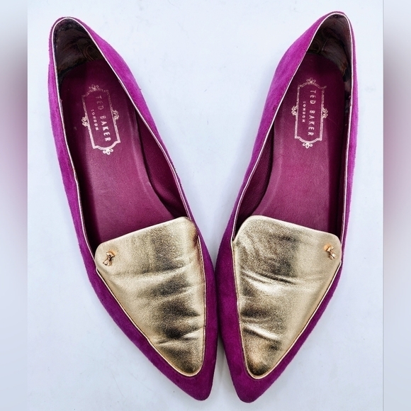 Ted Baker London Oleshky Magenta And Gold Pointy Toe Flats Size 40, 9.5 - Picture 1 of 16